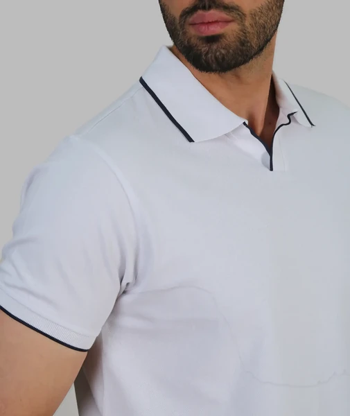 پلوشرت مردانه جودون یقه ترکیبی گابرین - سفید